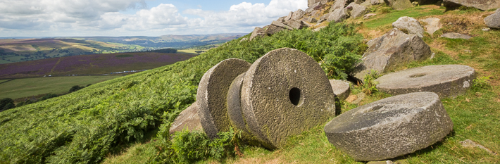 Peak District millstones on hillside near Stanage