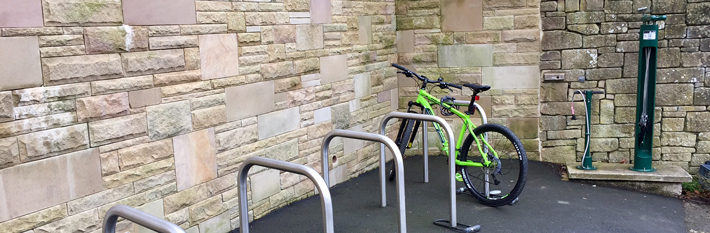 Bike rack, pump and tools at Angler's Rest