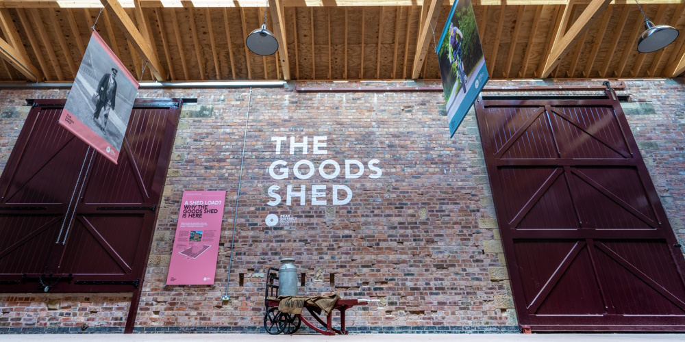 Low shot of interior wall of Millers Dale Goods Shed