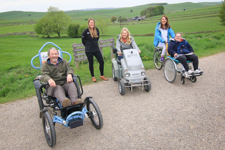 Jane and Gillian try out accessible bikes at Parsley Hay